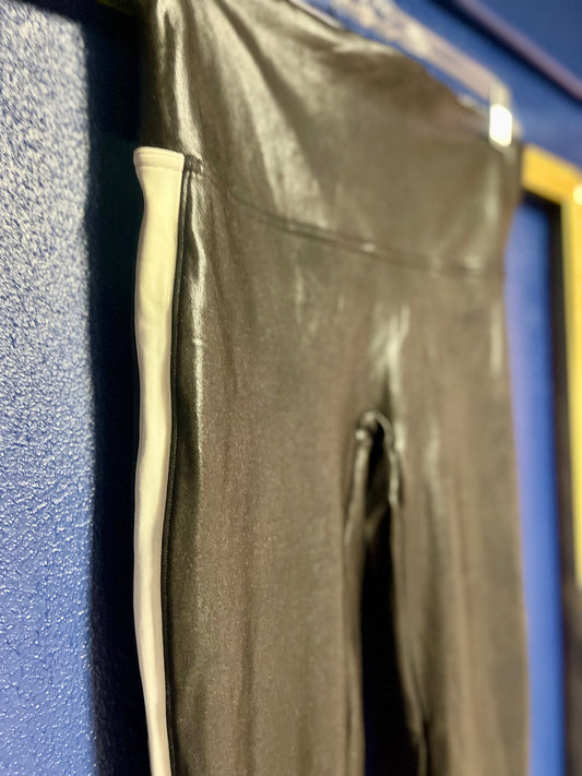 Spanx Faux Leather Leggings with White Stripe
