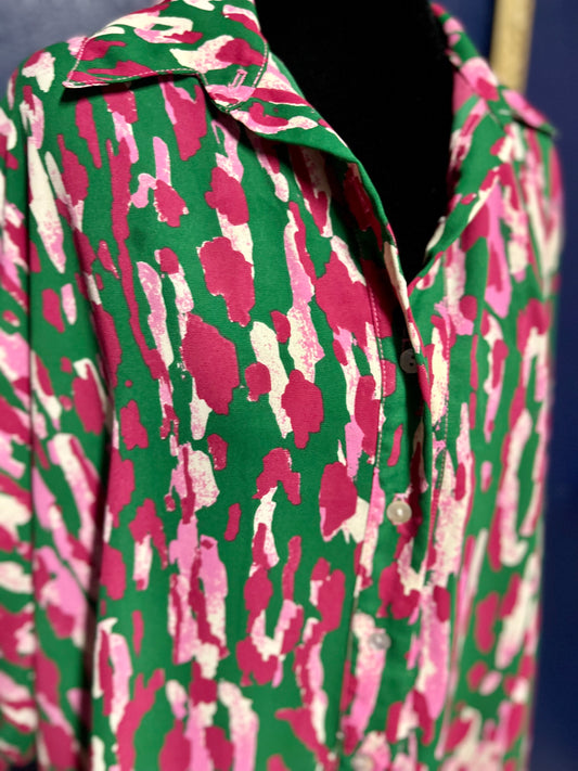 Adrienne Green and Pink Button Down Blouse