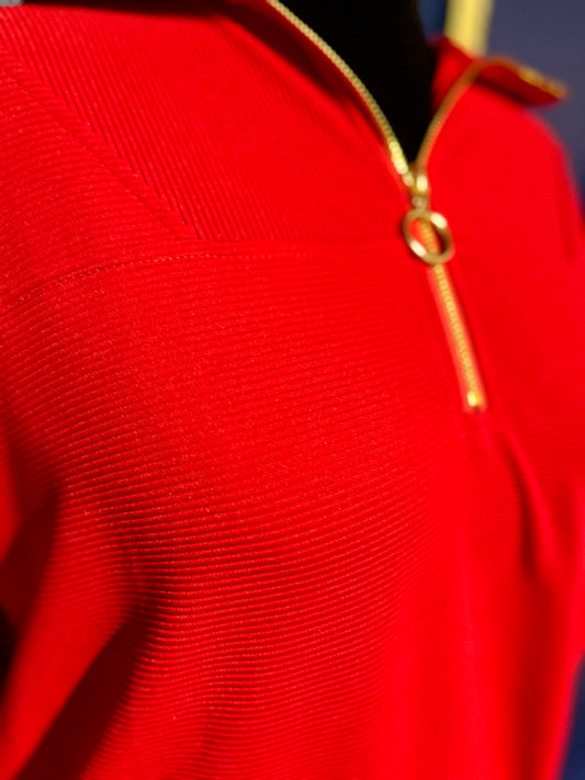 Jess Lea Red Ribbed Quarter Zip Pullover