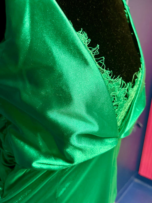 Vici Emerald Green Lace Silk Dress