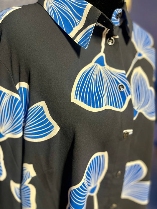 Cabi Navy Floral Button Down