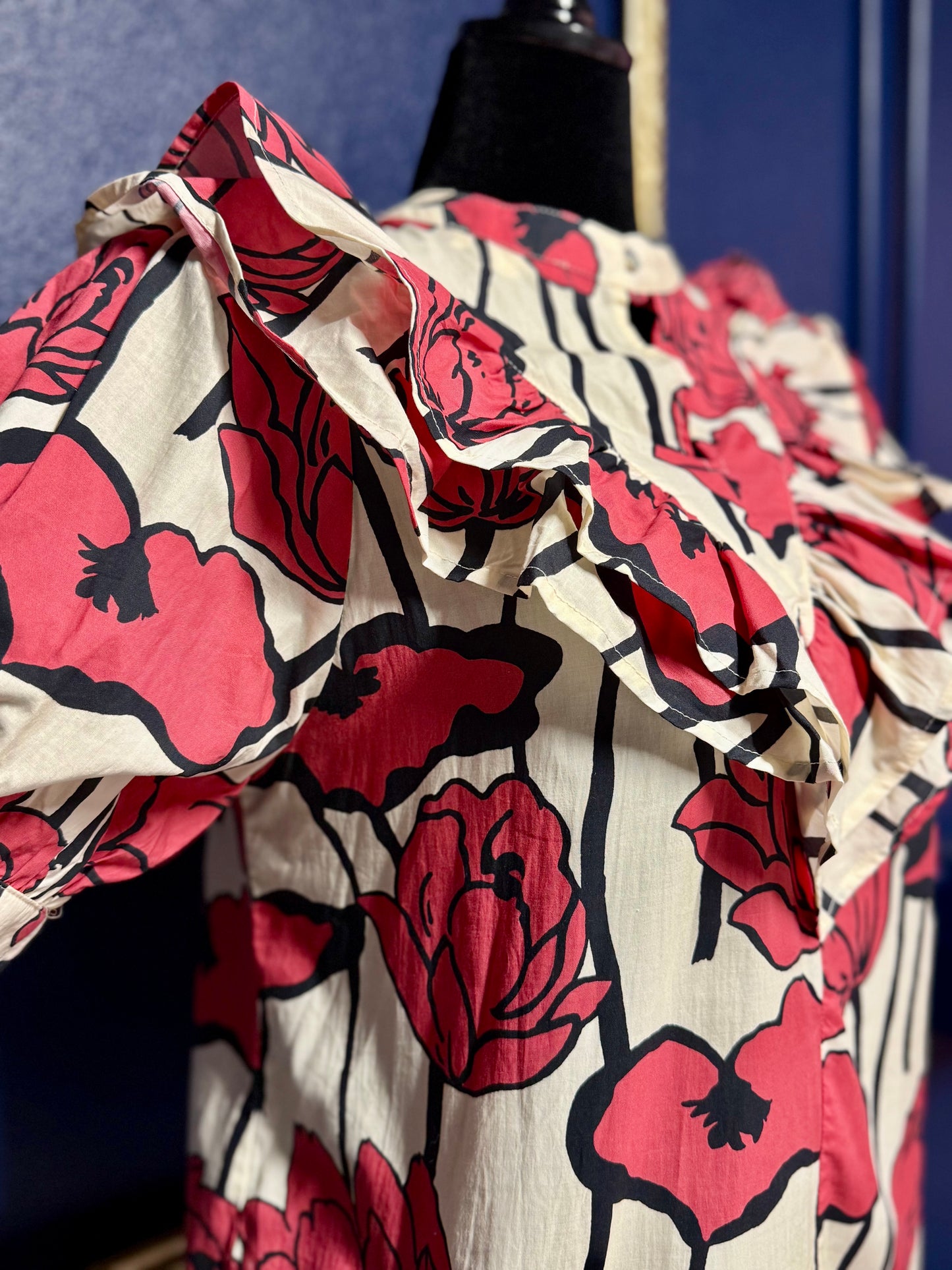 Entro Red and Black Floral Blouse