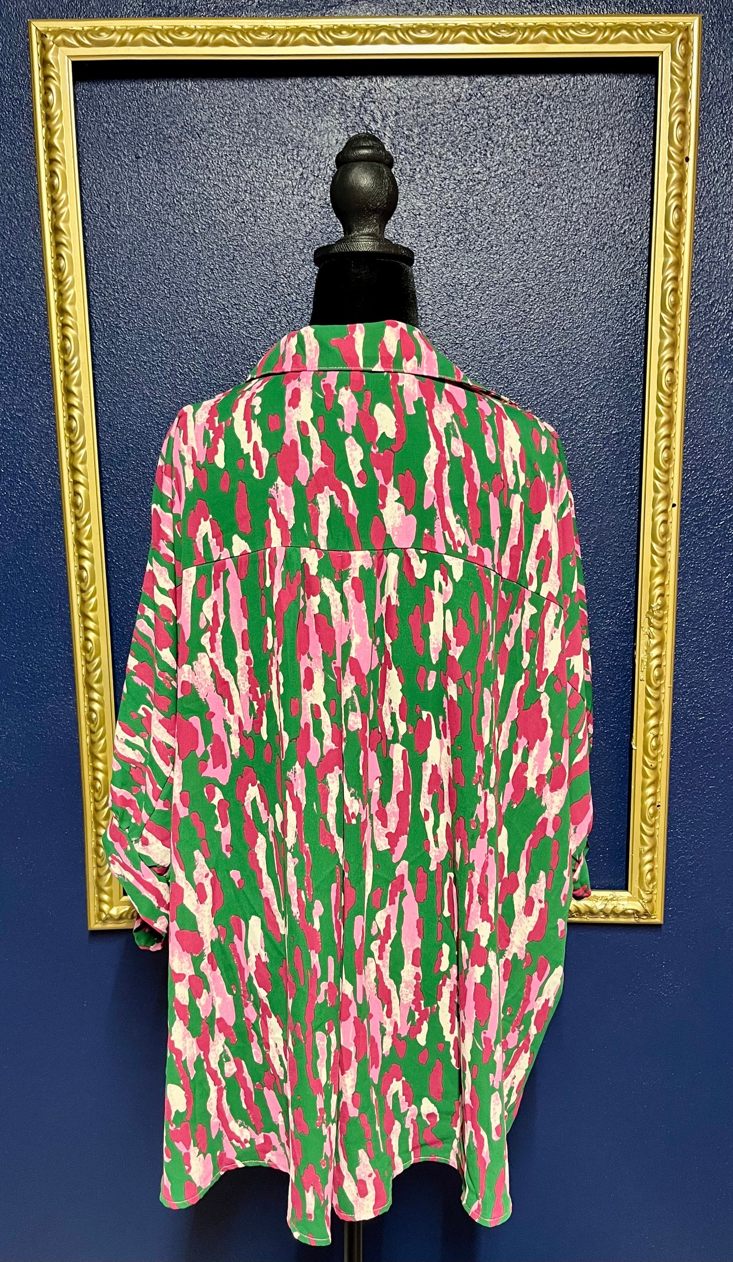 Adrienne Green and Pink Button Down Blouse