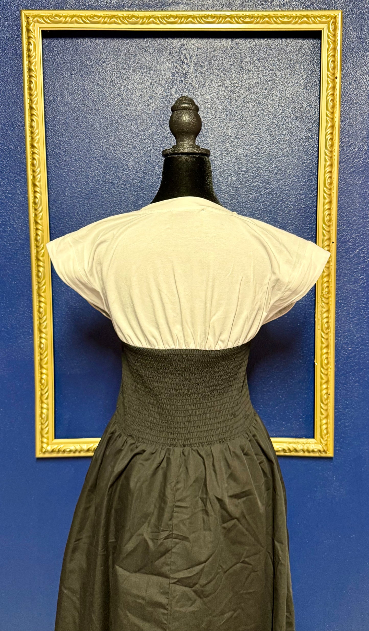 Entro Black and White Smocked Waist Dress