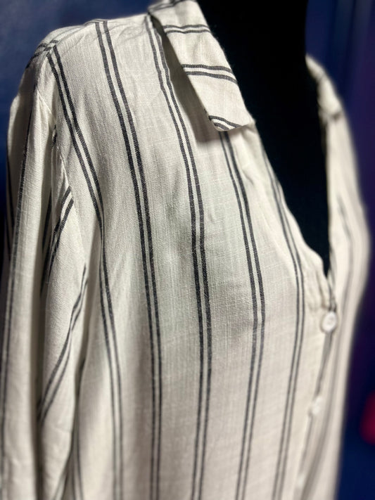 Button Down Striped Long Blouse