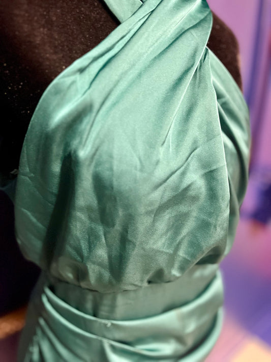 Emerald Green Silk Halter Dress