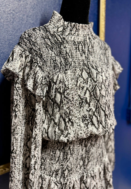 English Factory Smocked Snakeskin Dress