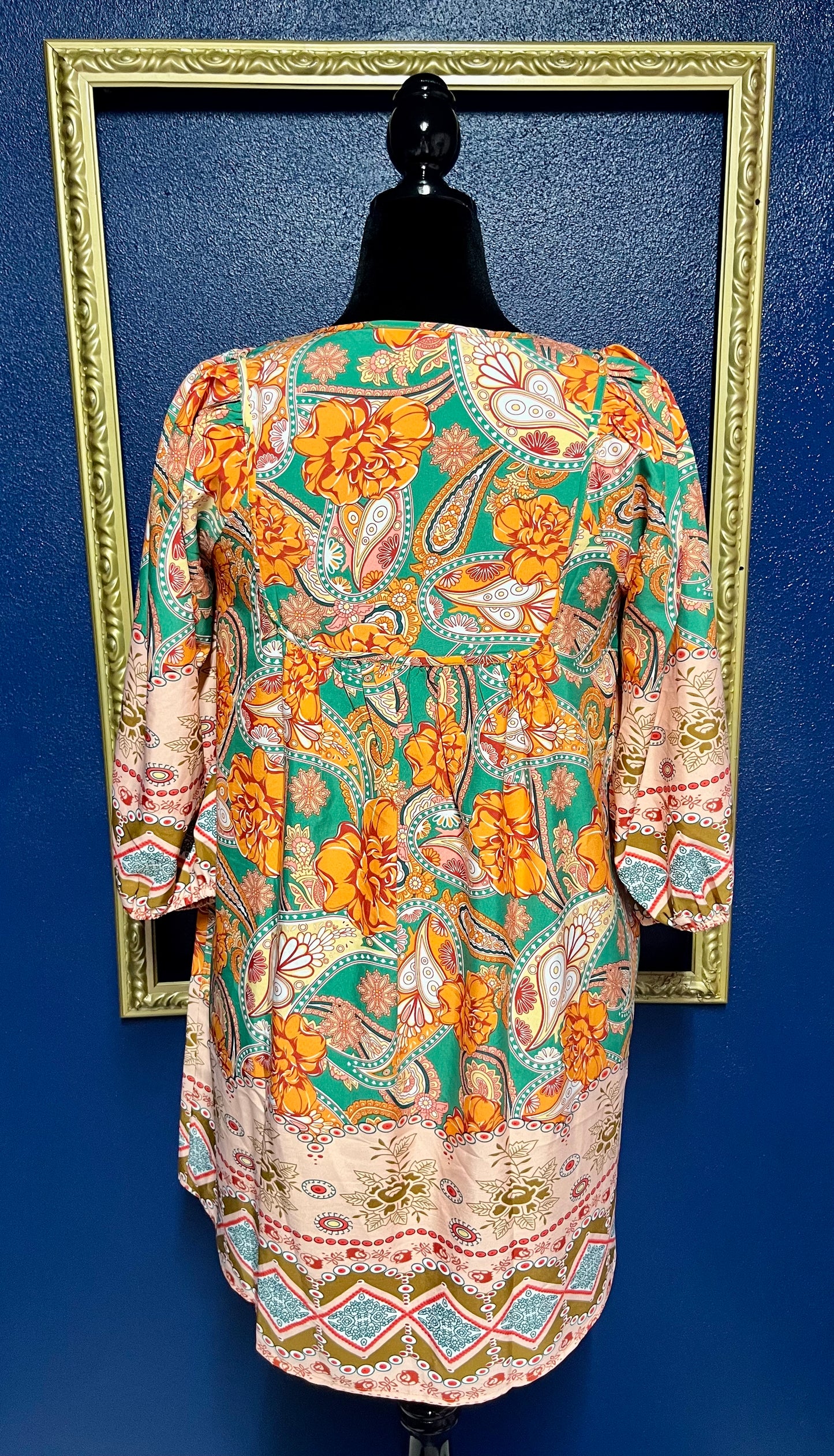 Bluetime Green and Orange Print Dress