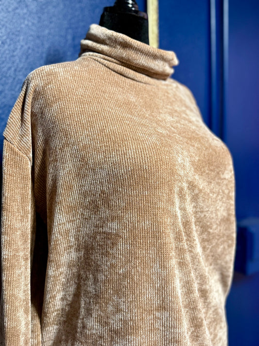 If She Loves Tan Velour Turtleneck