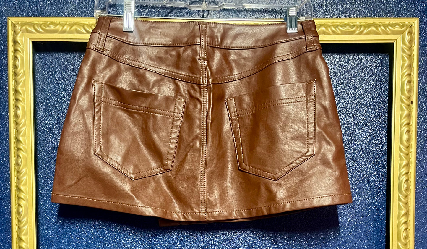 We the Free Brown Leather Wrap Skirt