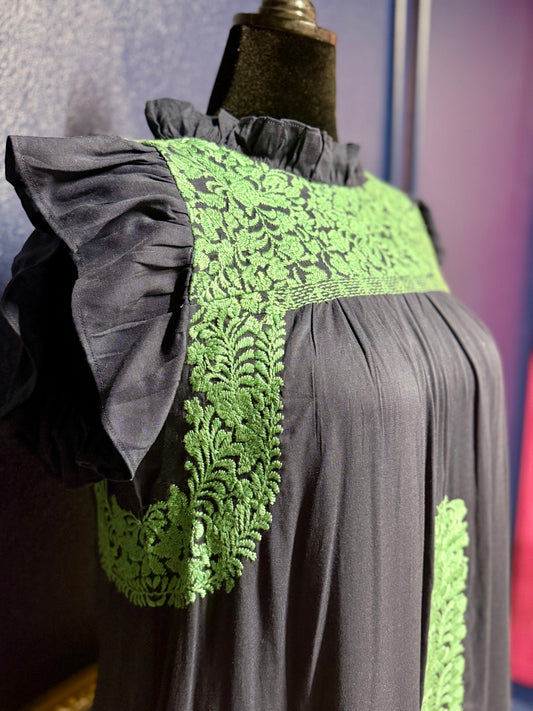 J. Marie Green and Navy Embroidered Dress
