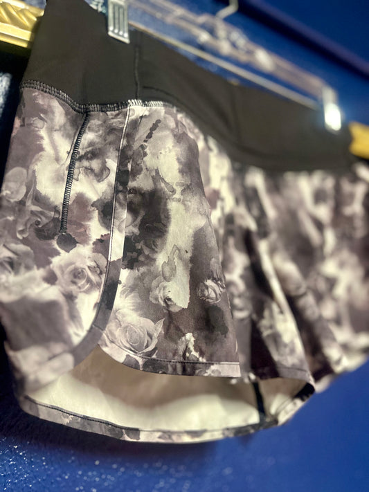 Lululemon Black and Gray Floral Shorts