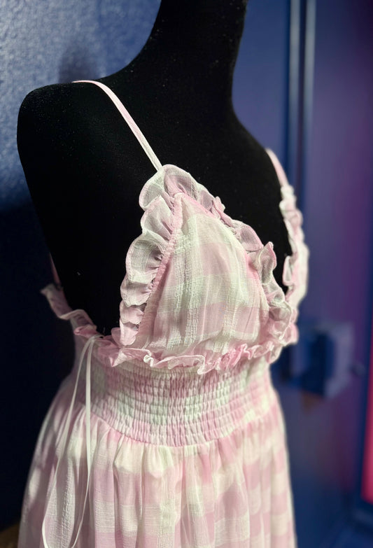 Vici Light Pink Gingham Smocked Dress