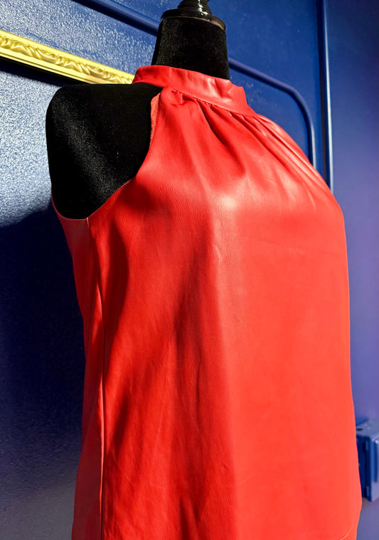 Jade Red Pleather Top