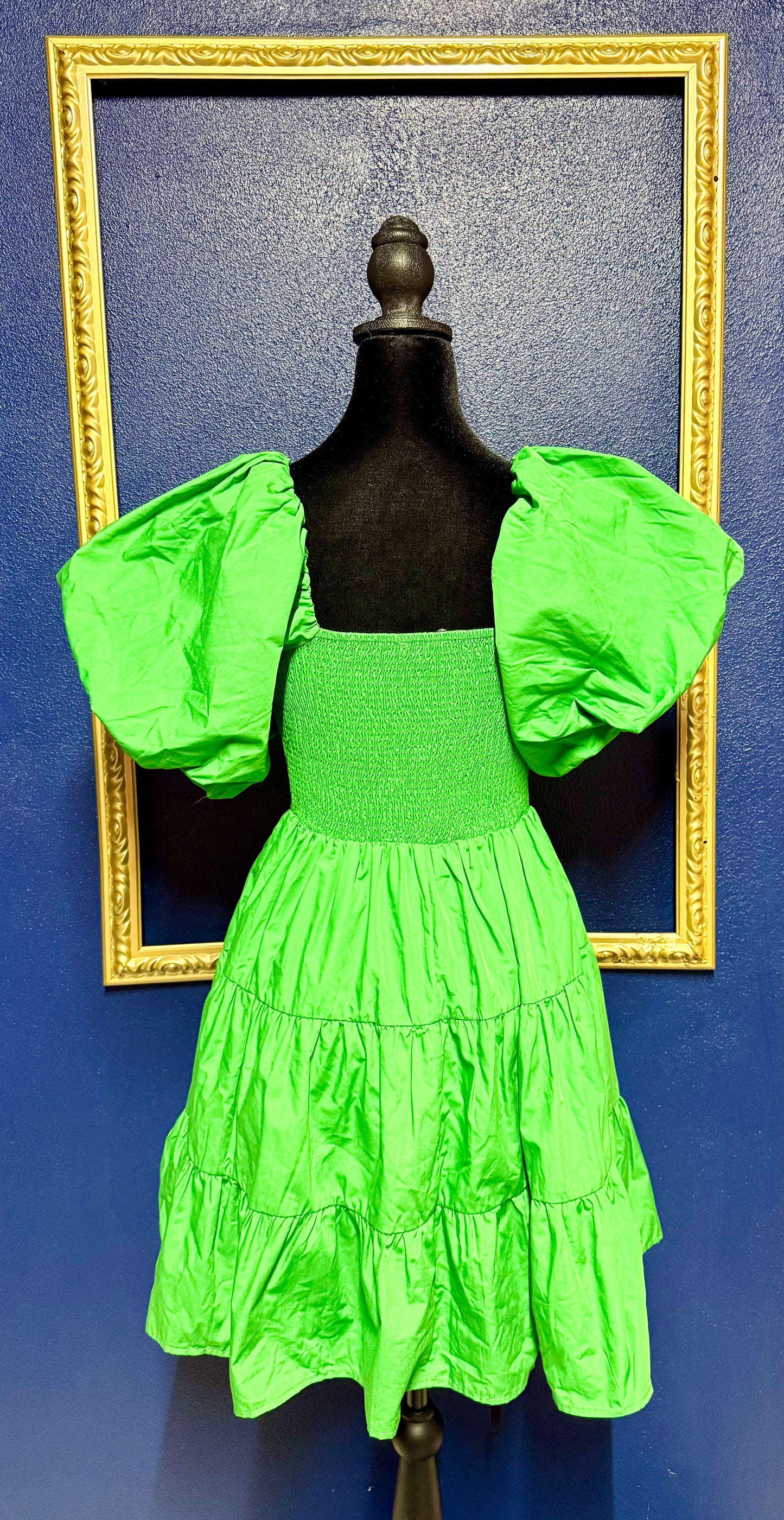 Entro Green Smocked Bodice Dress