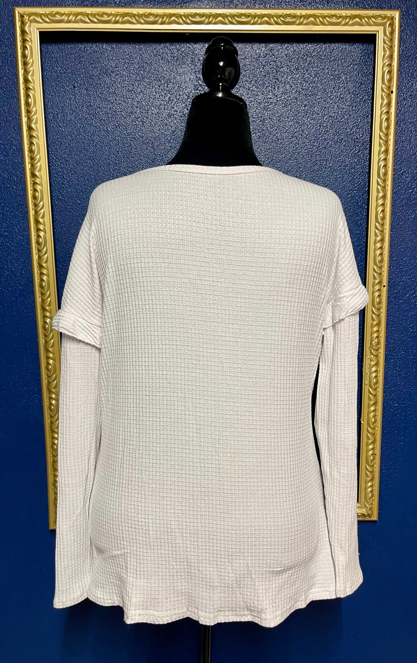 White Waffle Knit Long Sleeve Tee