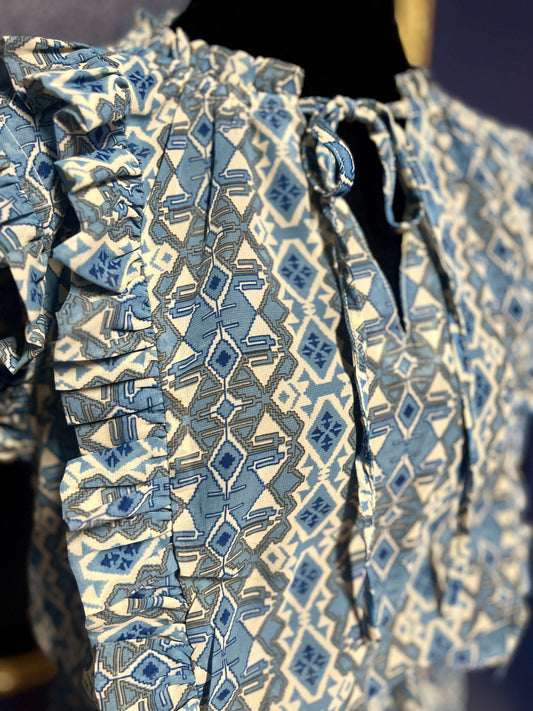 Elan Blue Print Peplum Blouse