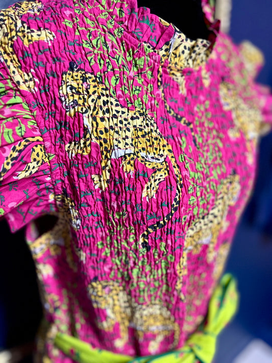 Printfresh Smocked Hot Pink Leopard Print Dress