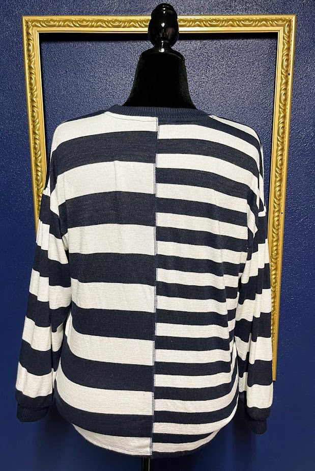 Time and Tru Navy and White Striped Sweater
