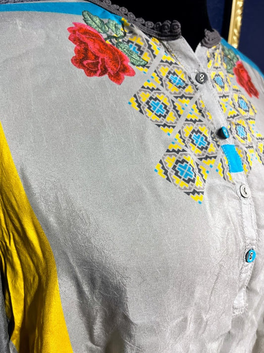 Johnny Was Multi Silk Blouse