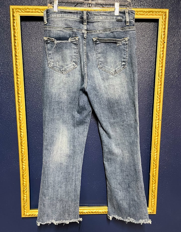Risen Distressed Straight Leg Jeans