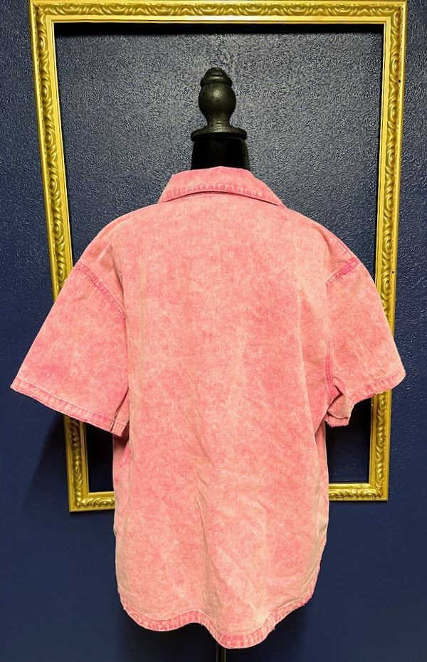 Vici Pink Acid Wash Button Down
