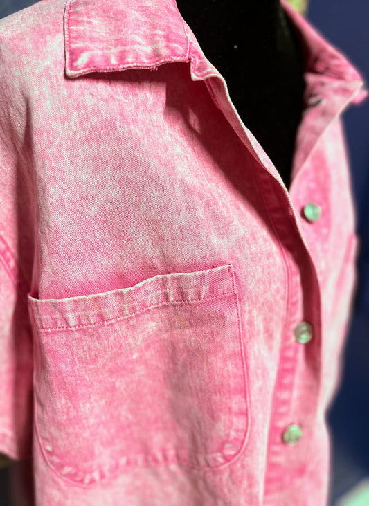 Vici Pink Acid Wash Button Down