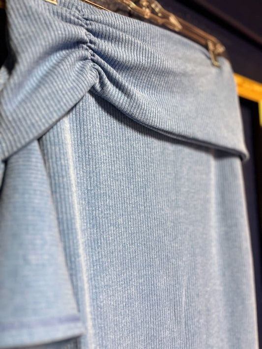 Vici Blue Ribbed Midi Skirt