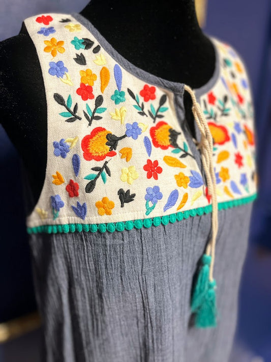 THML Embroidered Denim Dress