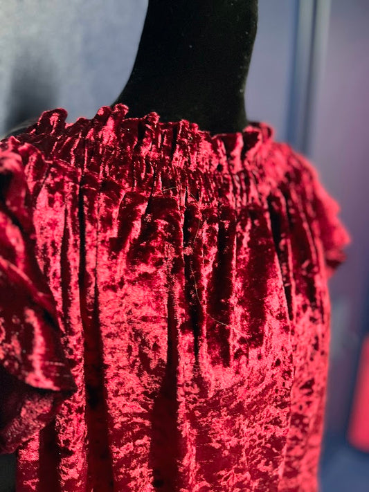 Umgee Maroon Crushed Velvet Off the Shoulder Tunic