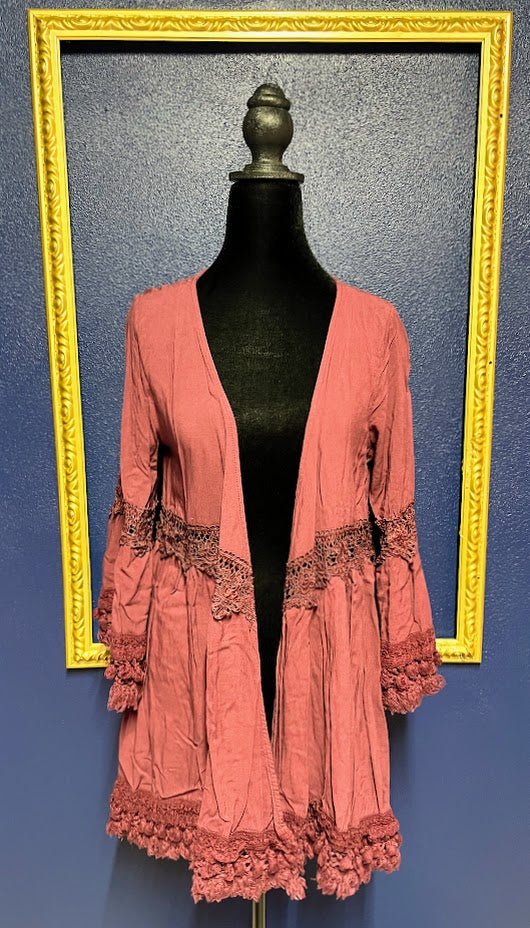Jodifl Maroon Fringe Kimono