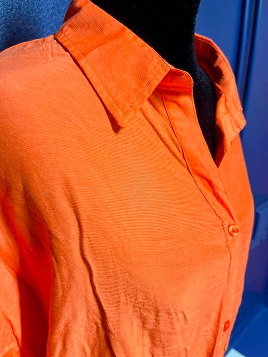 Glam Bright Orange Front Tie Button Down