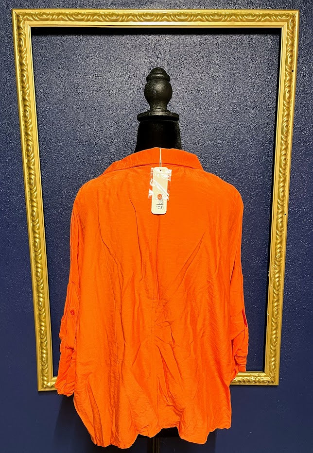 Glam Bright Orange Front Tie Button Down