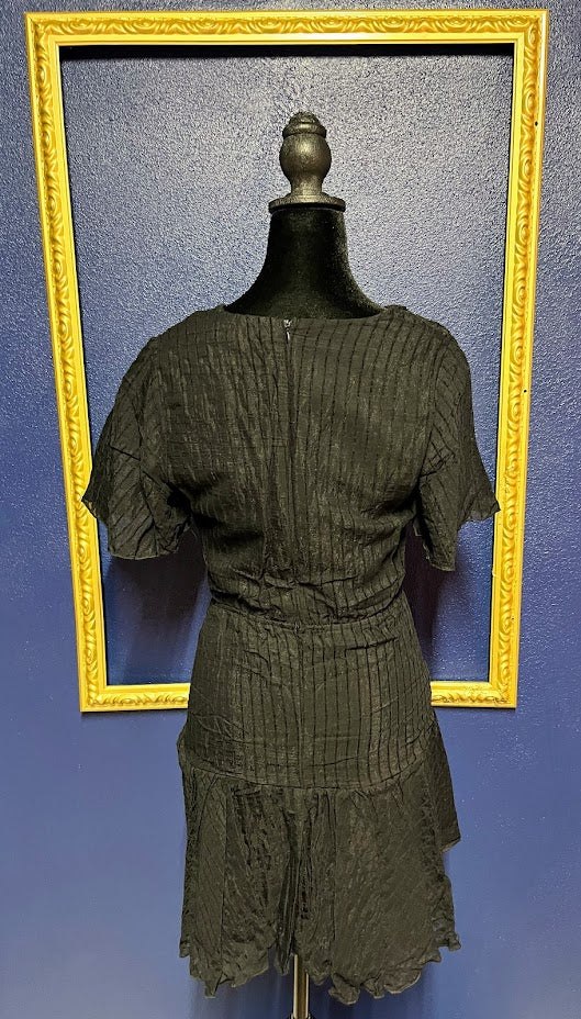 HYFVE Black on Black Pinstripe and Ruffle Dress