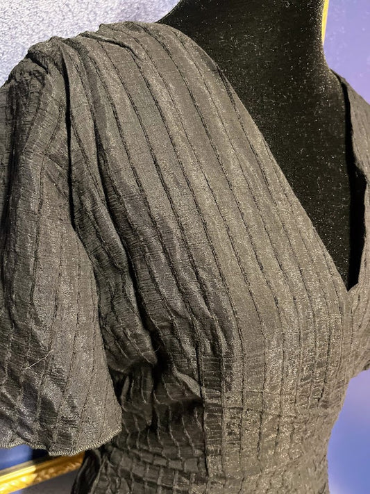 HYFVE Black on Black Pinstripe and Ruffle Dress