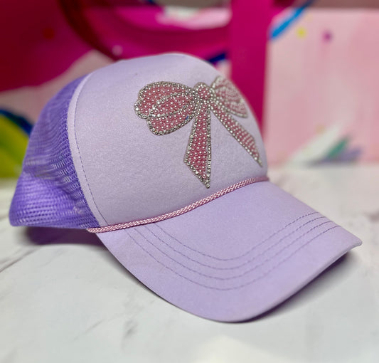 Purple Rhinestone Bow Trucker Hat