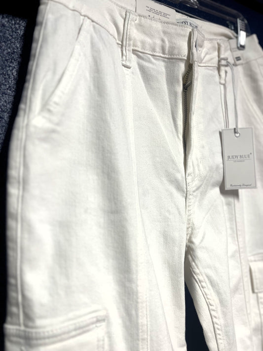 Judy Blue White High Waist Cargo Jeans
