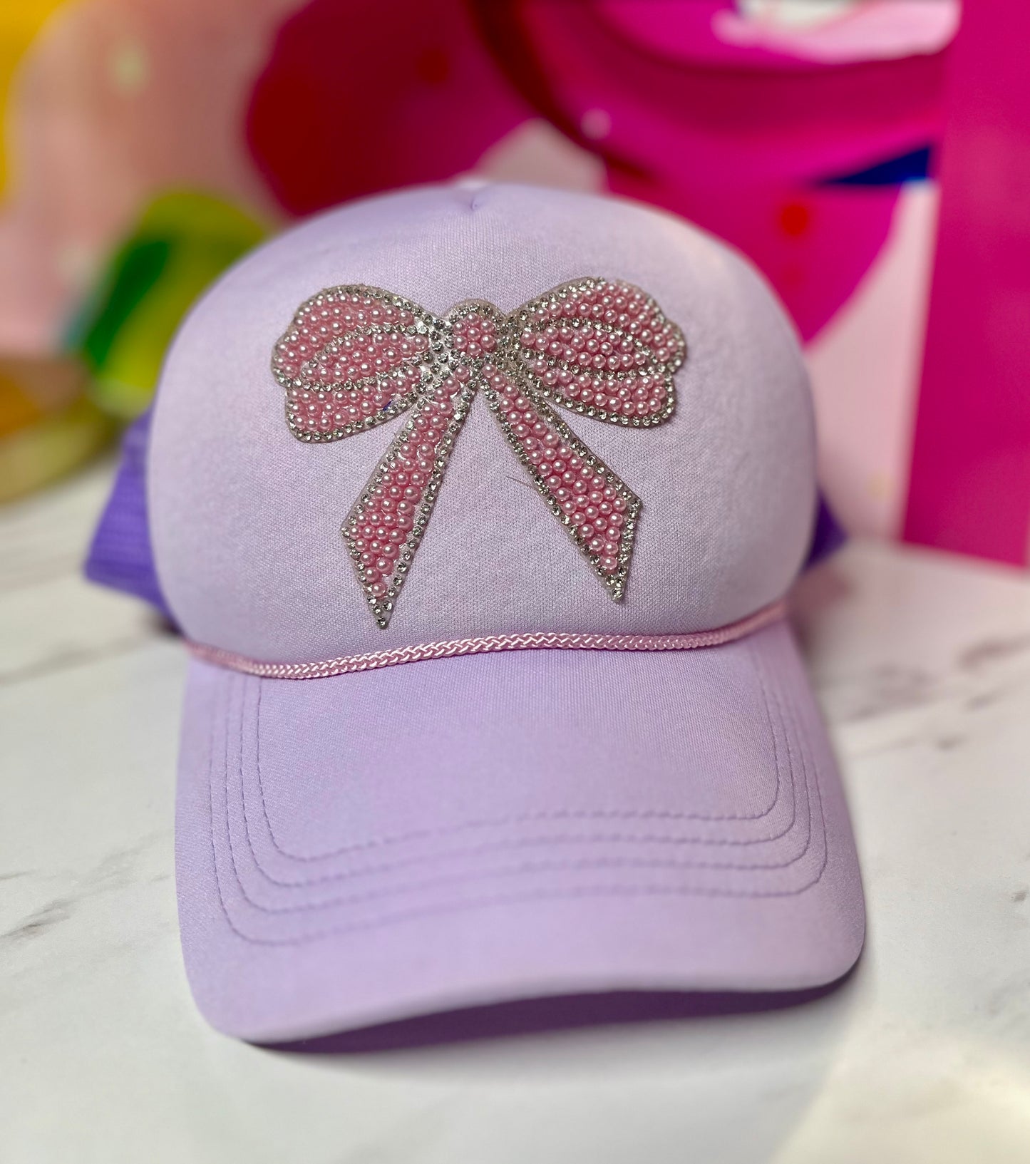 Purple Rhinestone Bow Trucker Hat
