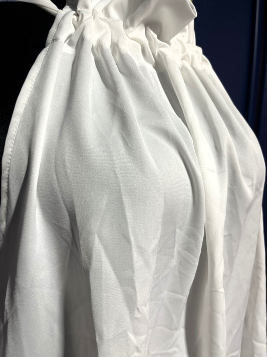 White Ruffle Neck Blouse