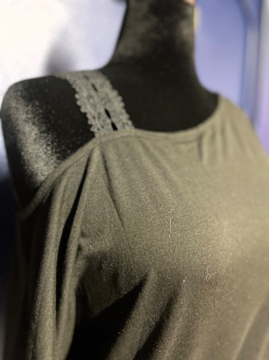 Black Lace Strap One Shoulder T-Shirt