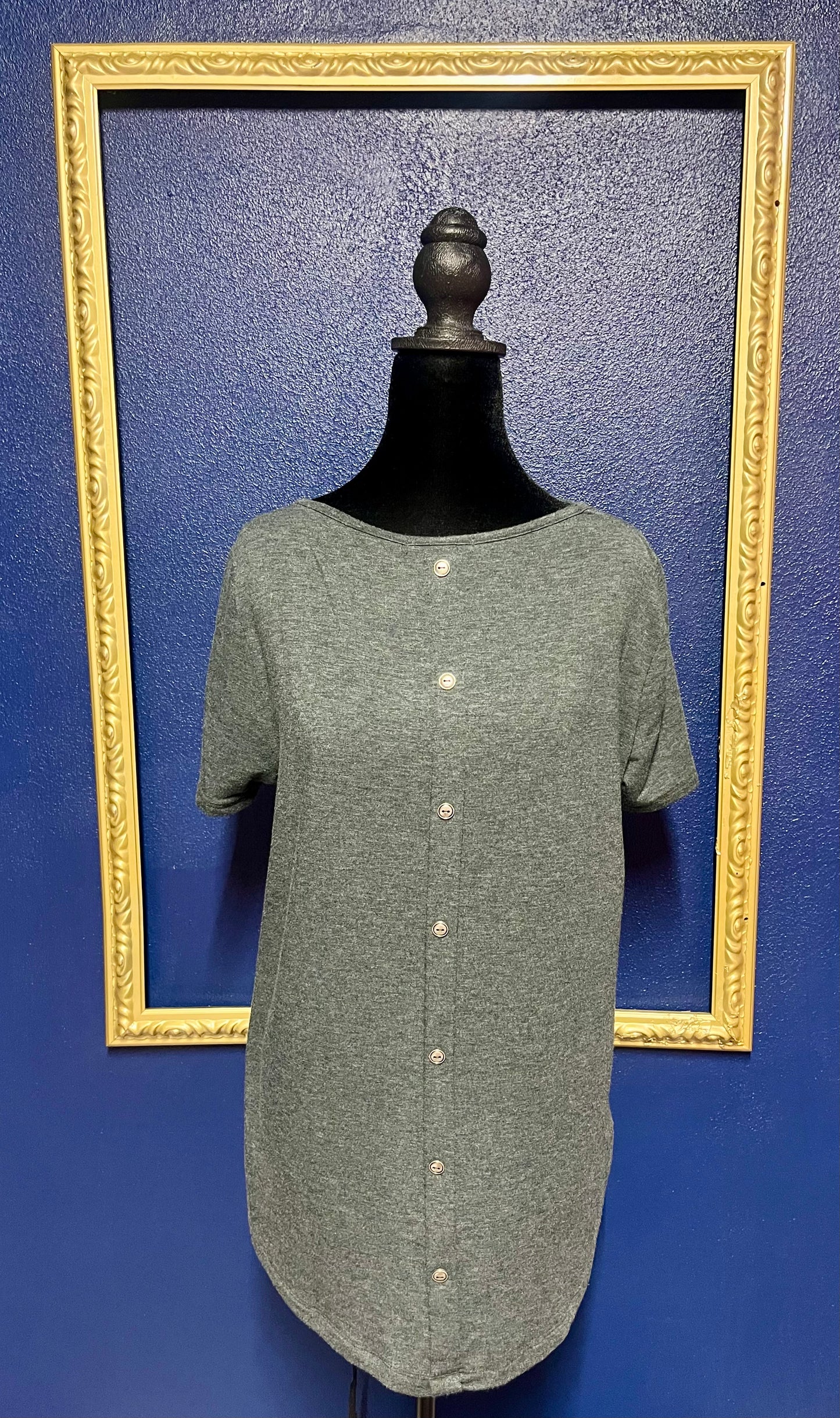 Pink Clover Gray T-Shirt with Button Detail