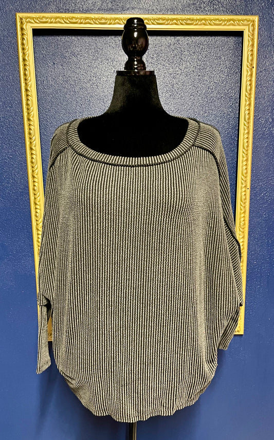 Reborn J Charcoal Ribbed Pullover