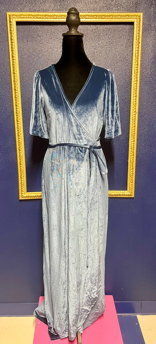 Baltic Born Blue Velvet Wrap Dress