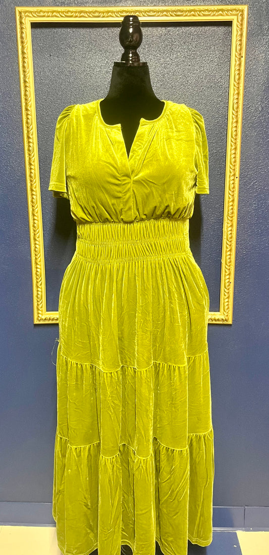 See and Be Seen Green Velvet Dress