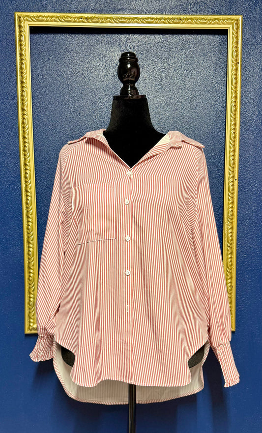 Light Red and White Striped Button Down