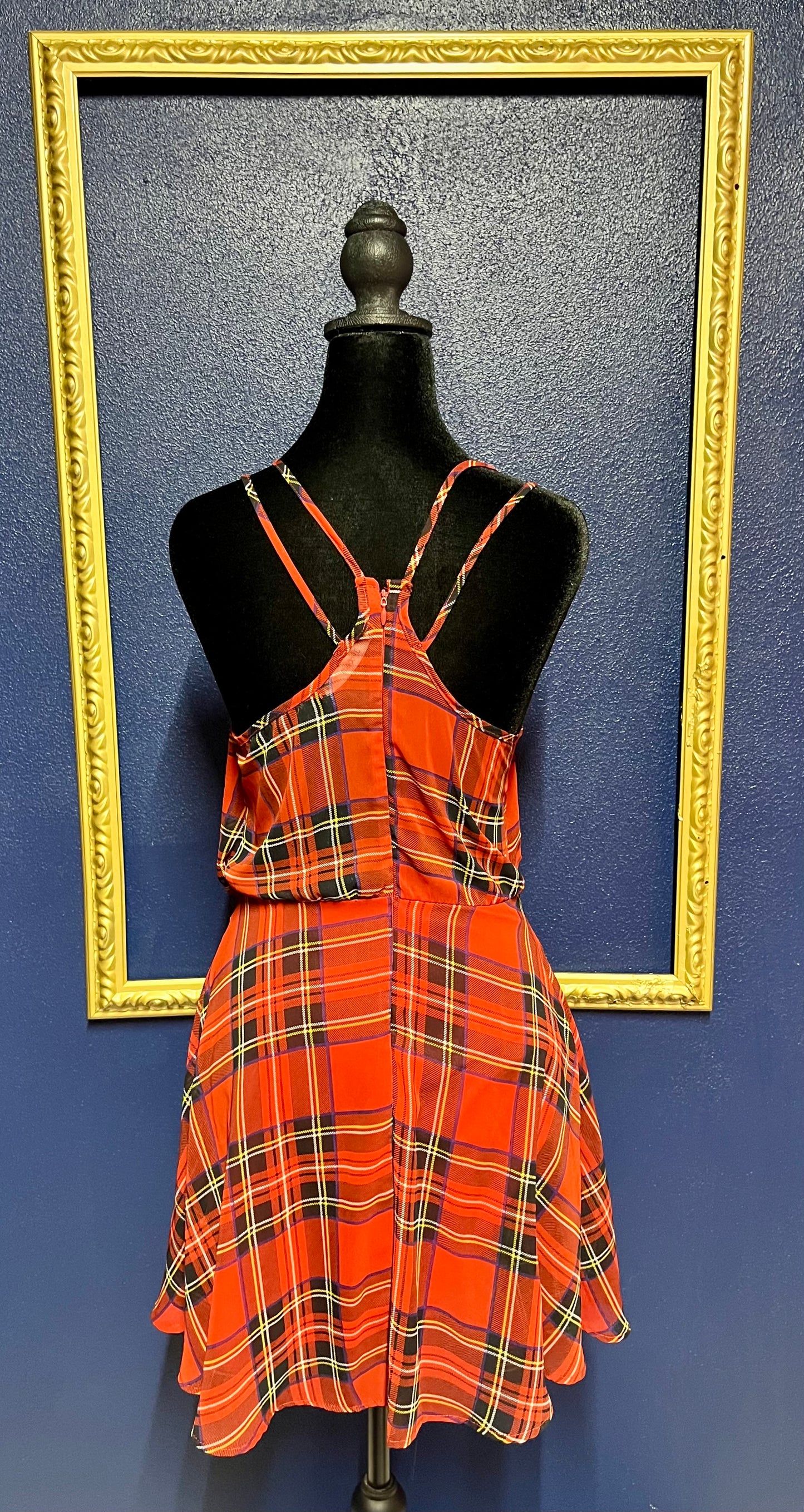 J. Roberts Red Plaid Spaghetti Strap Dress