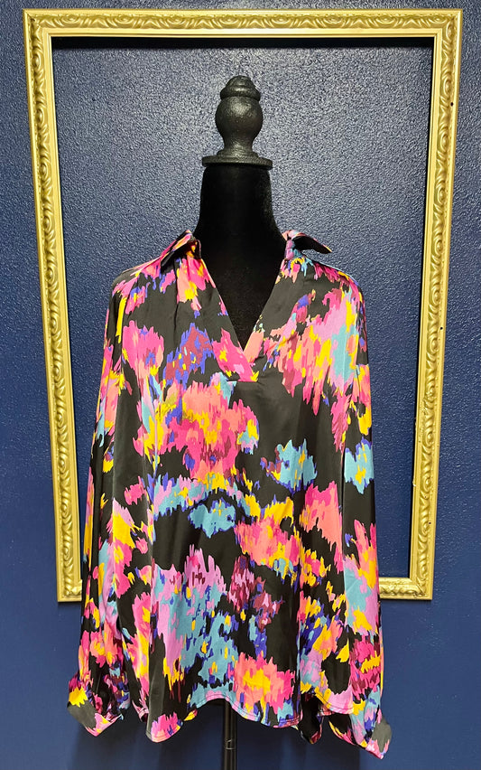 Black and Neon Print Blouse