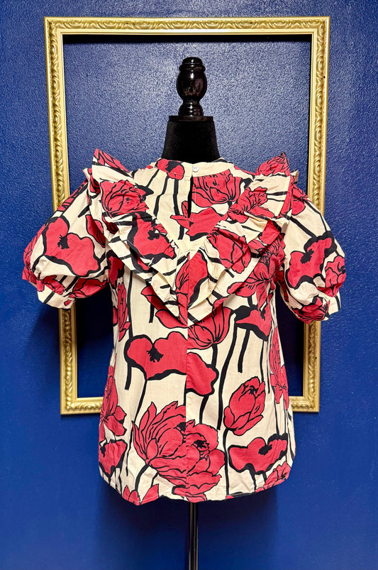 Entro Red and Black Floral Blouse