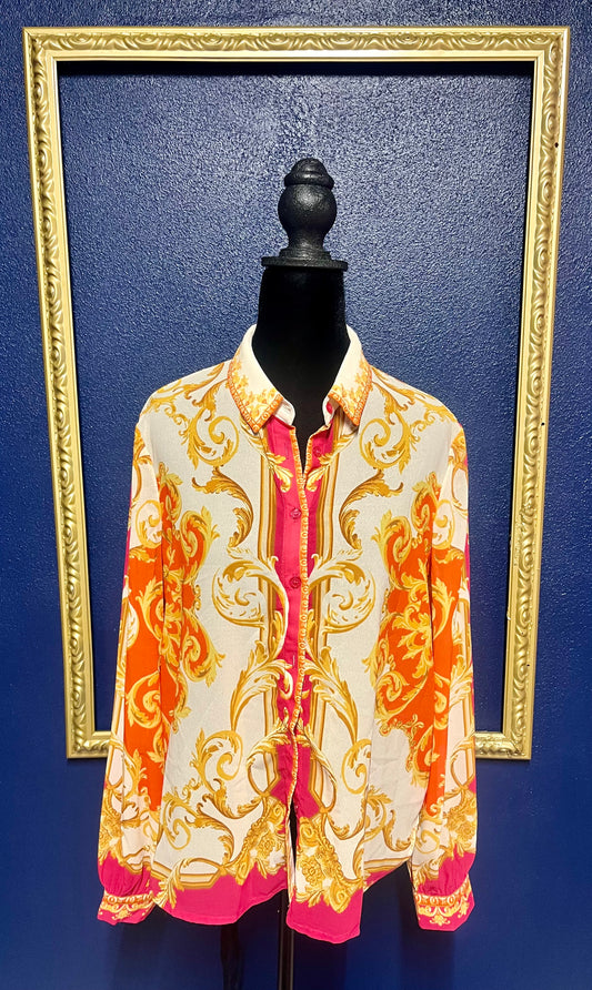 Vici Vibrant Print Button Down Blouse