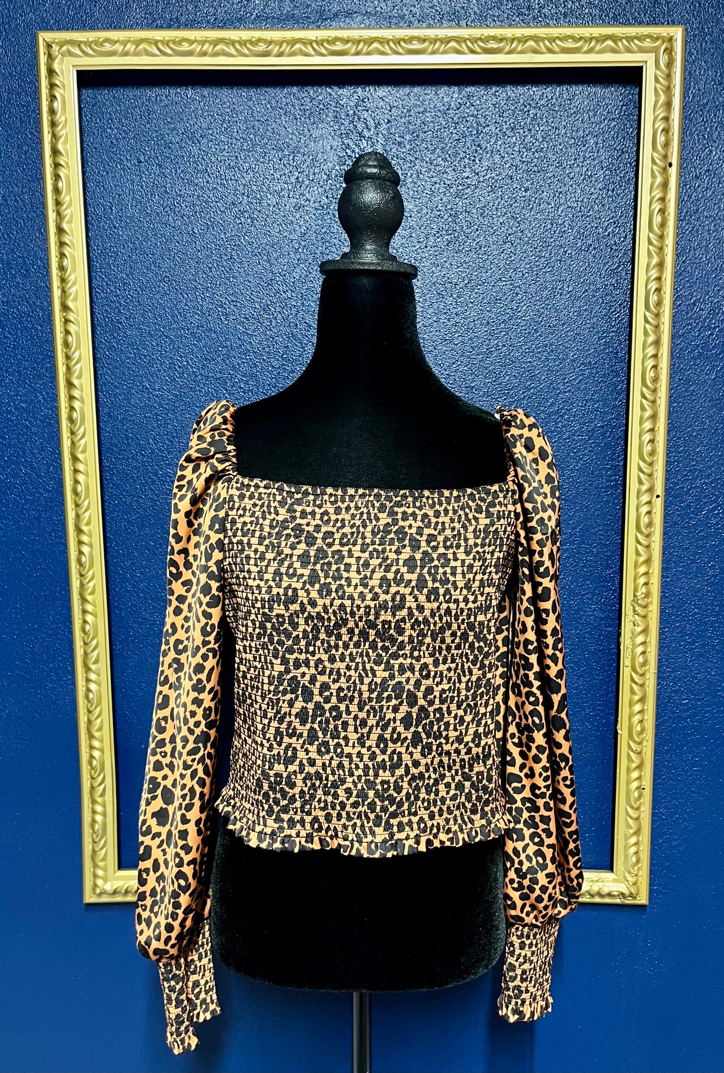Gianni Bini Silk Smocked Leopard Top